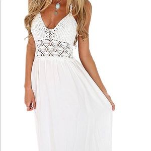 White crochet top maxi dress